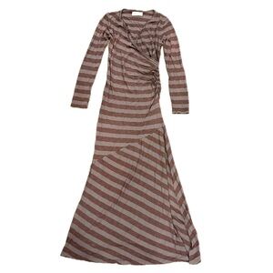 Woo. Made in California 2000’s Vintage Stripe Maxi Dresss Asymmetrical Seam Wrap